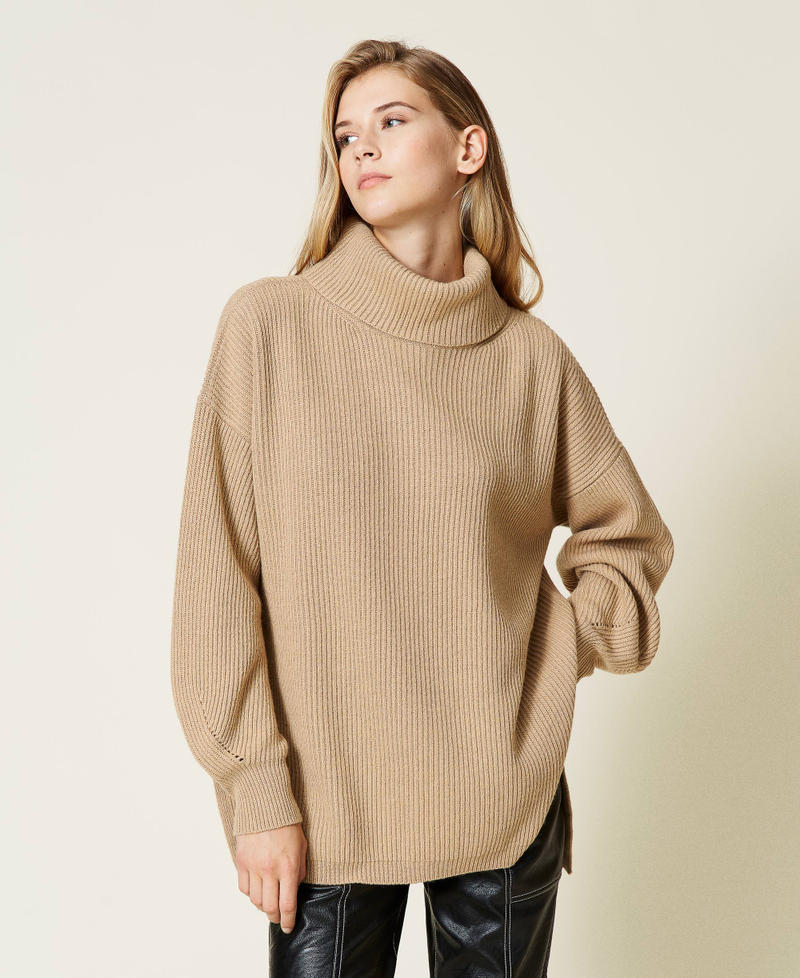 Maxi maglia in misto lana a coste Beige "Golden Rock" Donna 212TT3302-02