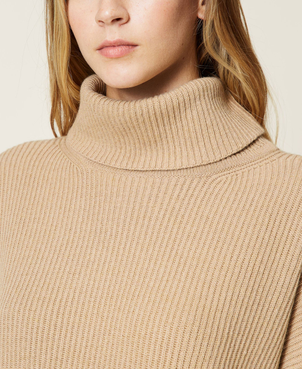 Wool blend ribbed maxi jumper Woman Beige TWINSET Milano