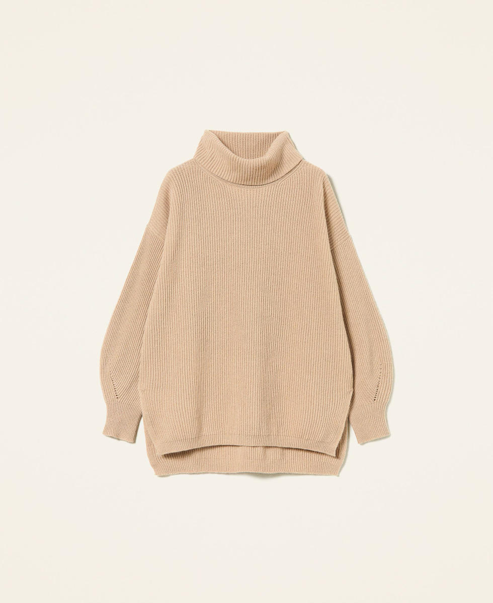 Wool blend ribbed maxi jumper &ldquo;Golden Rock&rdquo; Beige Woman 212TT3302-0S