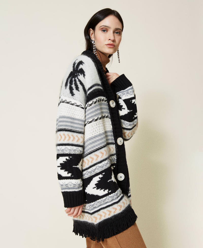 Wool blend jacquard cardigan Multicolour Palm Jacquard Woman 212TT3310-03