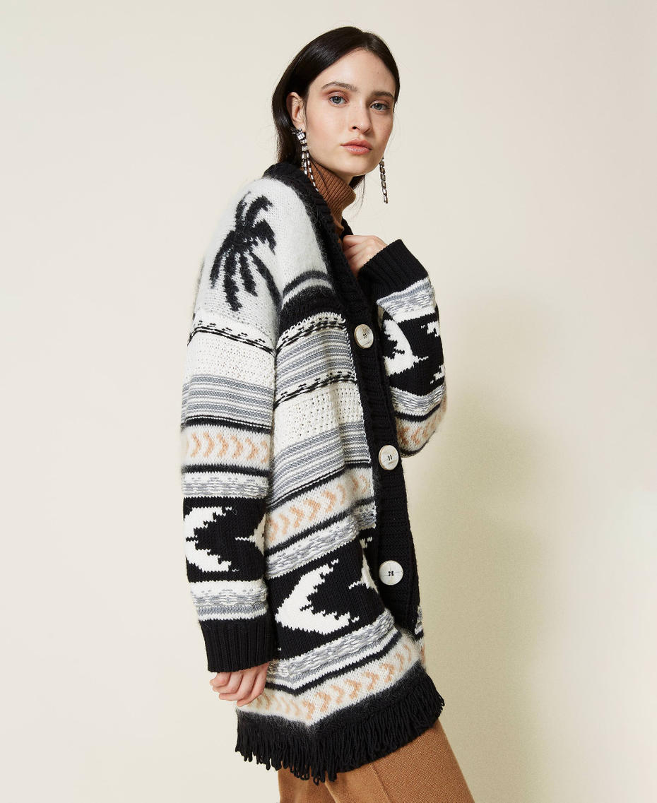 Cardigan jacquard in misto lana Jacquard Palme Multicolor Donna 212TT3310-03