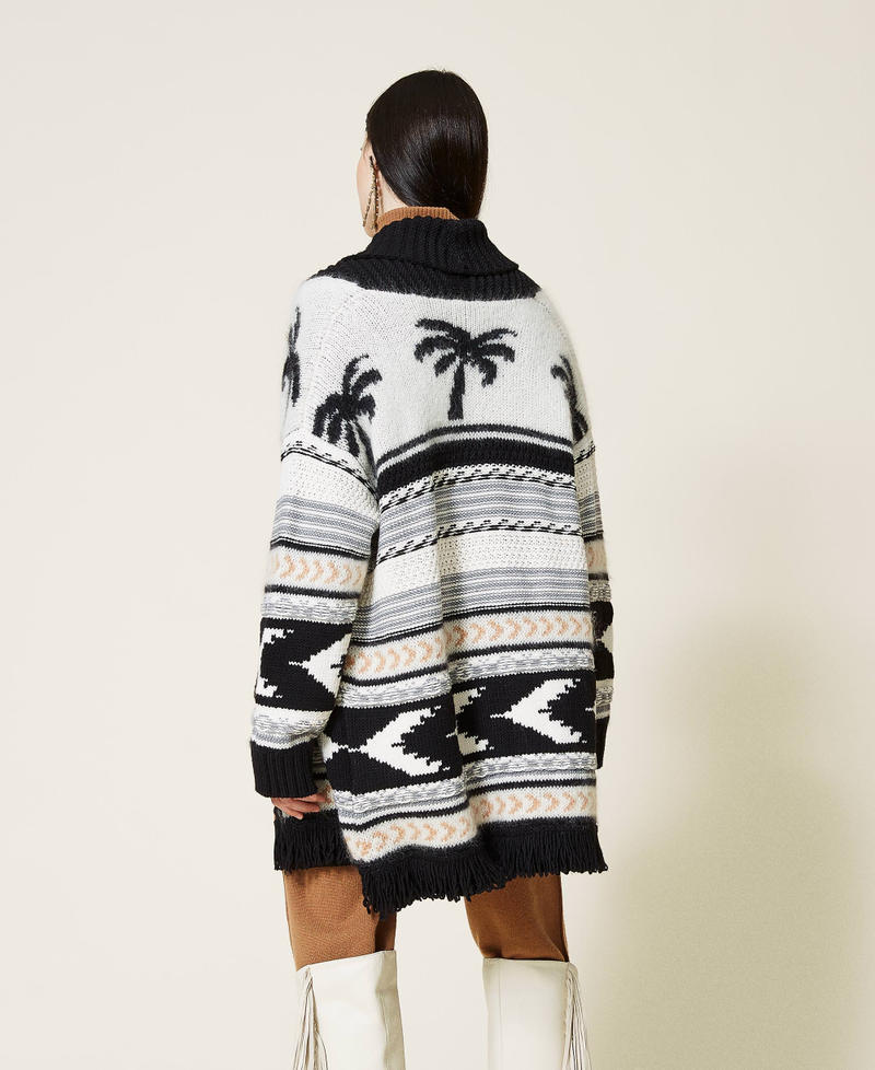 Cardigan jacquard in misto lana Jacquard Palme Multicolor Donna 212TT3310-04