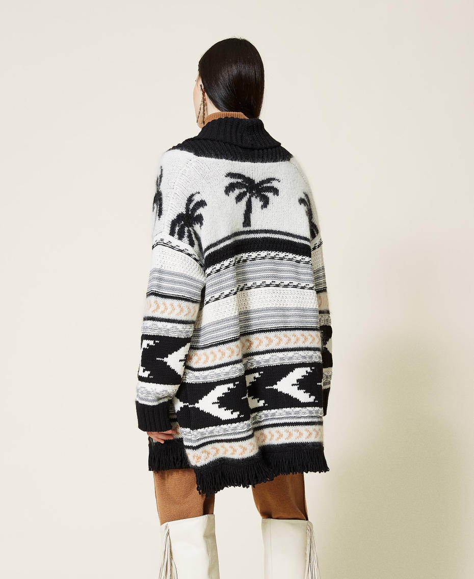 Cardigan jacquard in misto lana Jacquard Palme Multicolor Donna 212TT3310-04