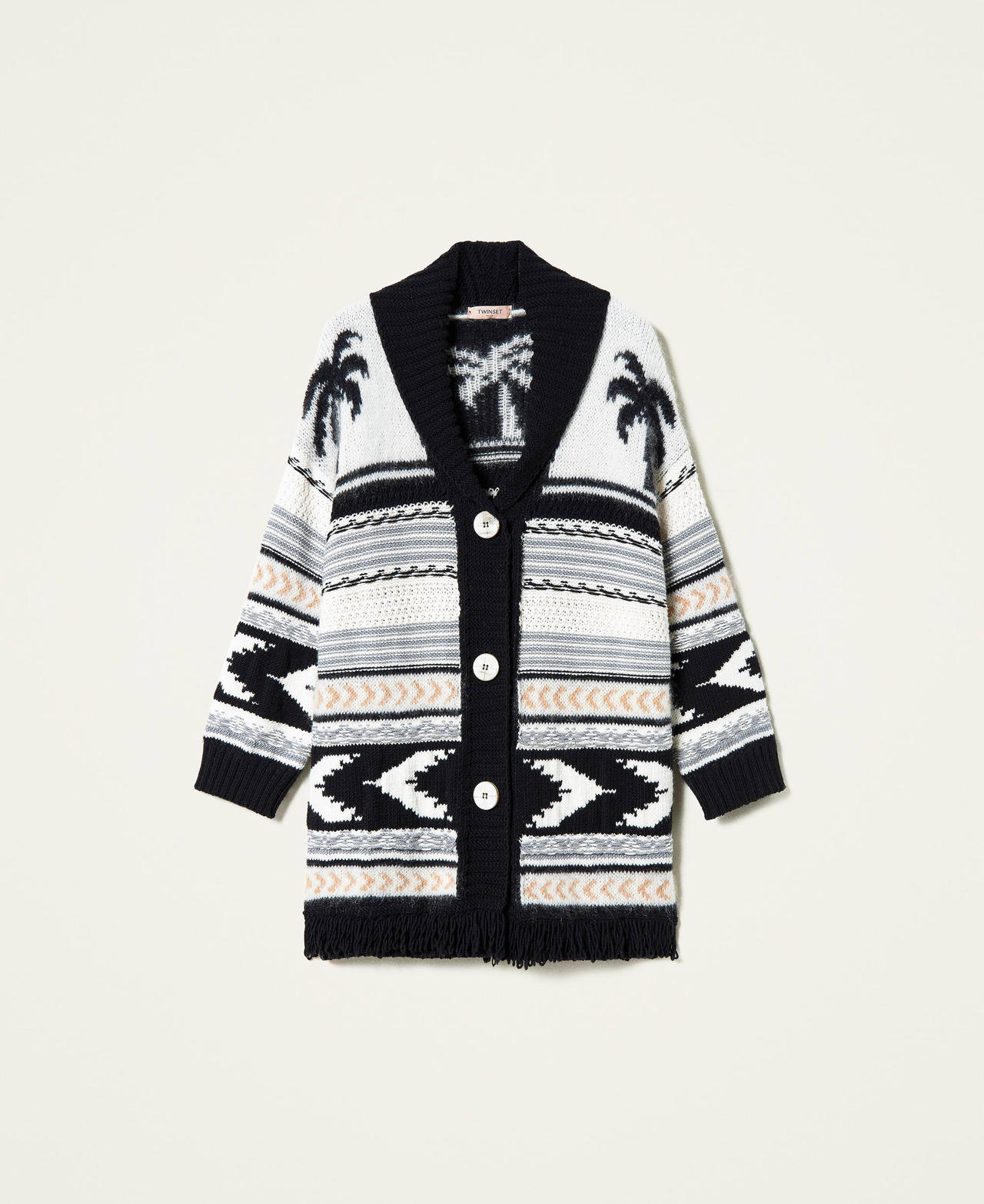 Cardigan jacquard in misto lana Jacquard Palme Multicolor Donna 212TT3310-0S
