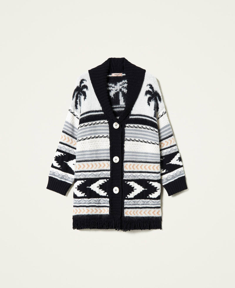 Cardigan jacquard in misto lana Jacquard Palme Multicolor Donna 212TT3310-0S