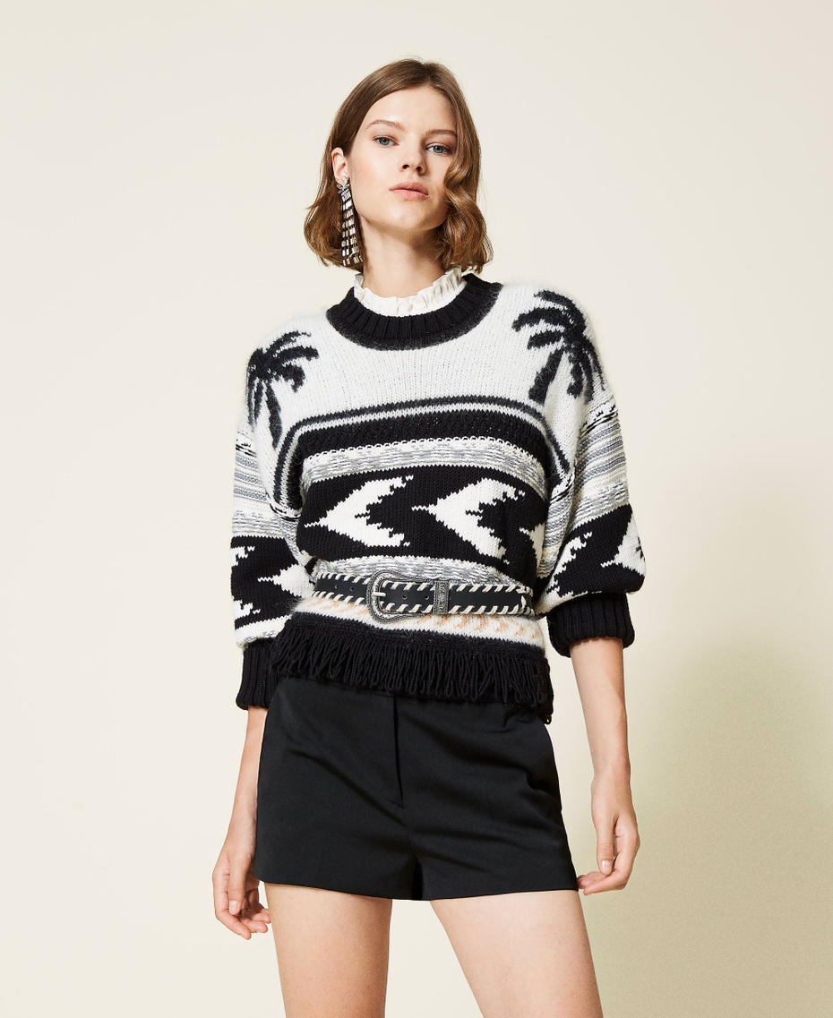 Pull jacquard en laine m&eacute;lang&eacute;e Jacquard Palmiers Multicolore Femme 212TT3311-01