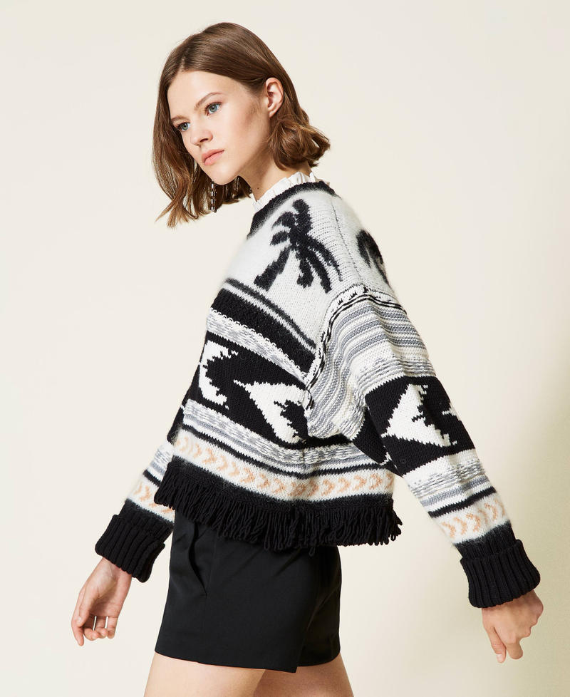 Pull jacquard en laine m&eacute;lang&eacute;e Jacquard Palmiers Multicolore Femme 212TT3311-03