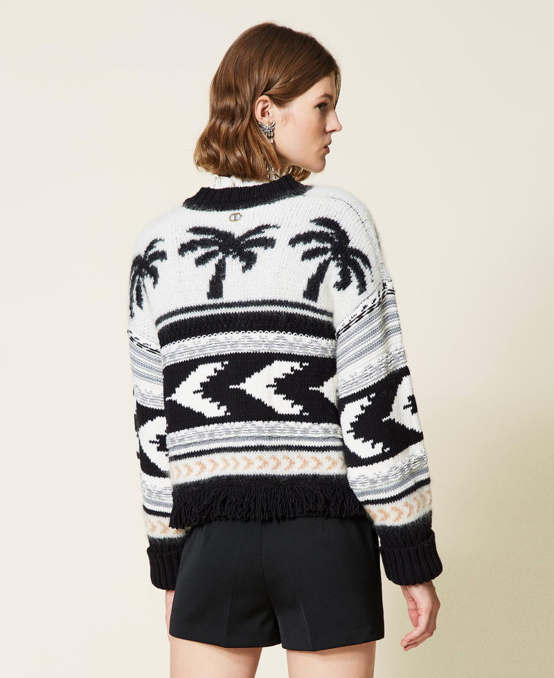 Pull jacquard en laine m&eacute;lang&eacute;e Jacquard Palmiers Multicolore Femme 212TT3311-05