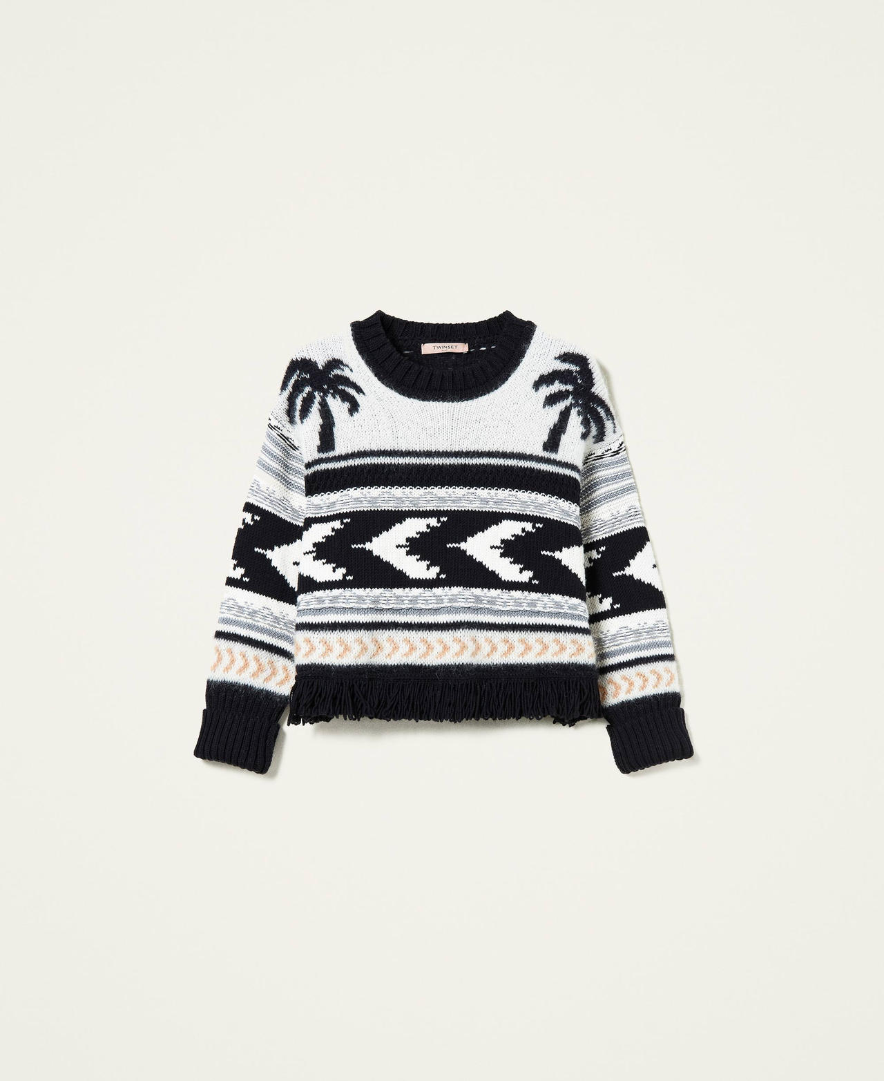 Pull jacquard en laine m&eacute;lang&eacute;e Jacquard Palmiers Multicolore Femme 212TT3311-0S