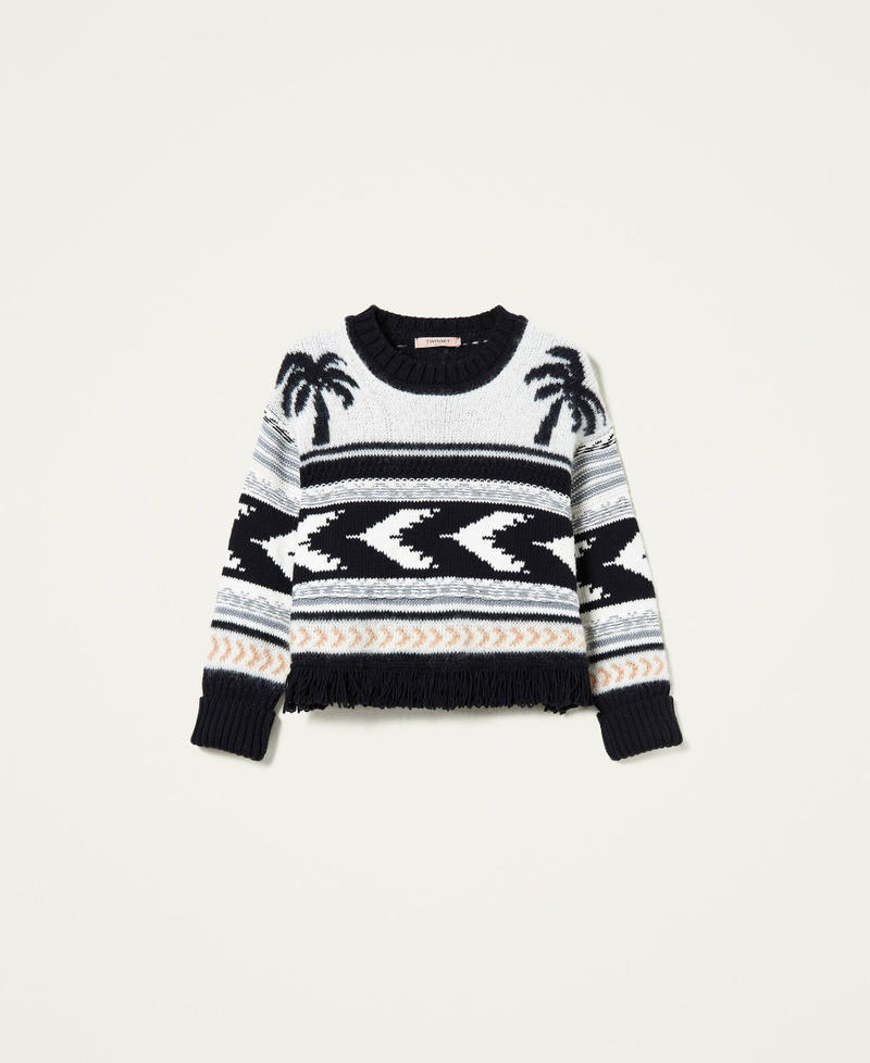 Pull jacquard en laine m&eacute;lang&eacute;e Jacquard Palmiers Multicolore Femme 212TT3311-0S