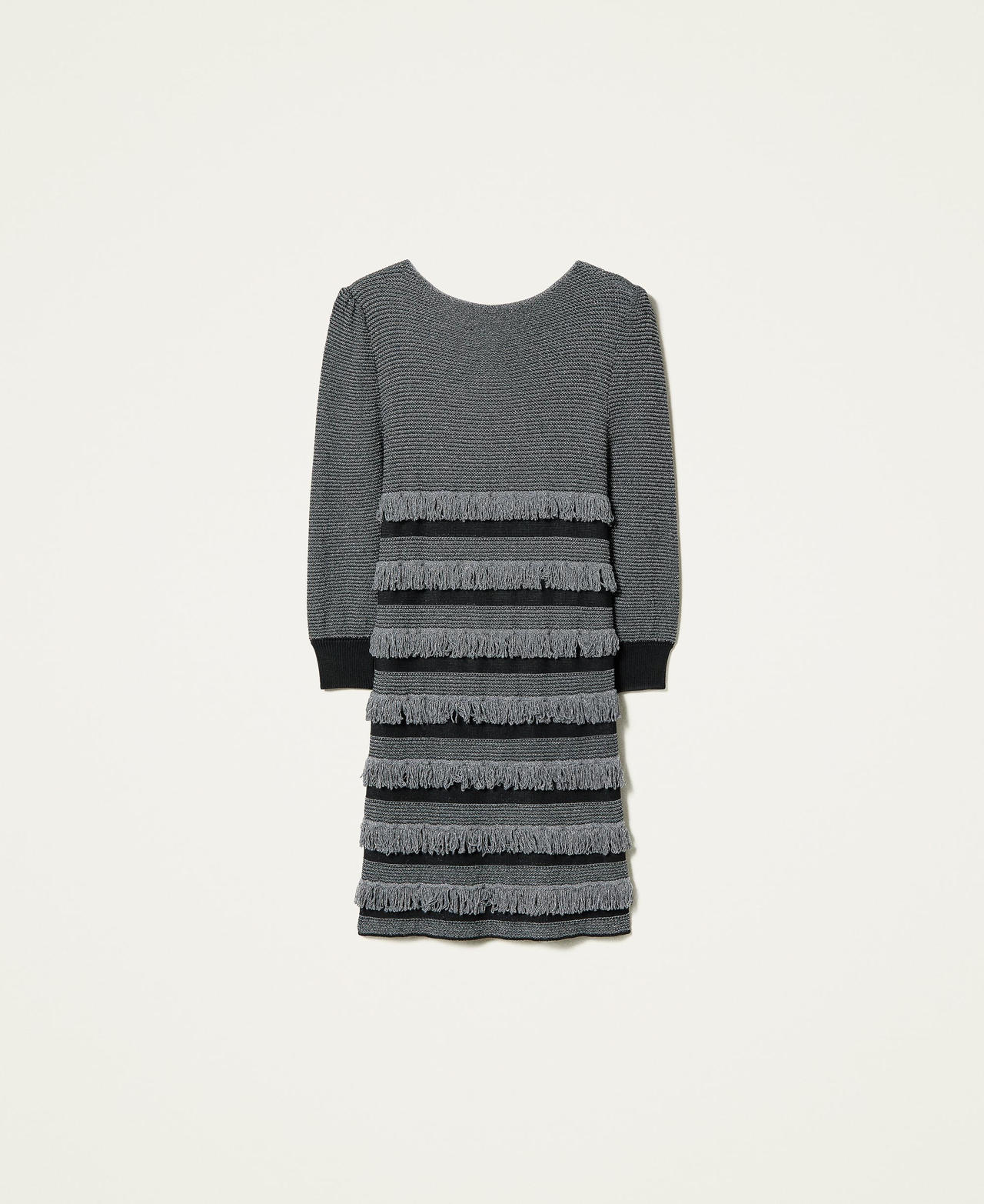 Lurex knit dress with fringes Two-tone Black / Dark Silver Woman 212TT3330-0S