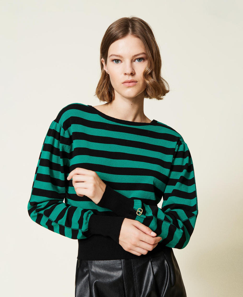 Dual-use striped jumper Black /”Python” Green Striped Woman 212TT3370-01