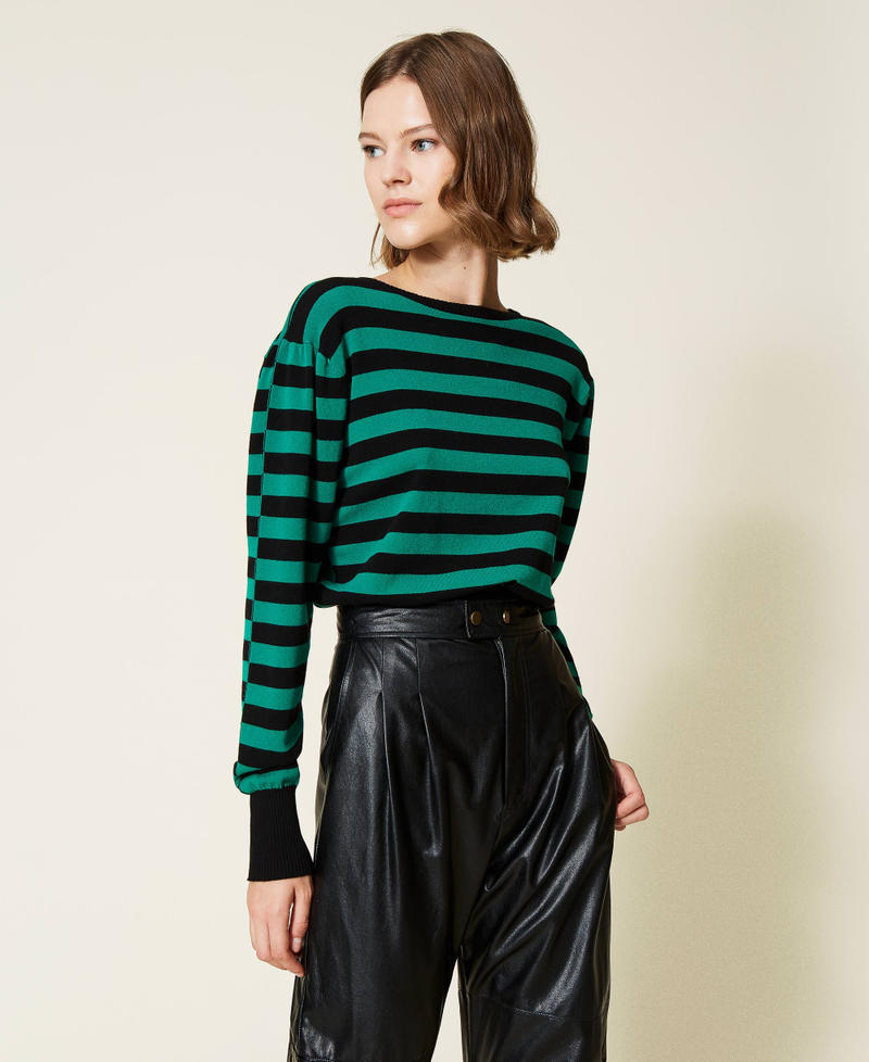 Dual-use striped jumper Black /”Python” Green Striped Woman 212TT3370-02