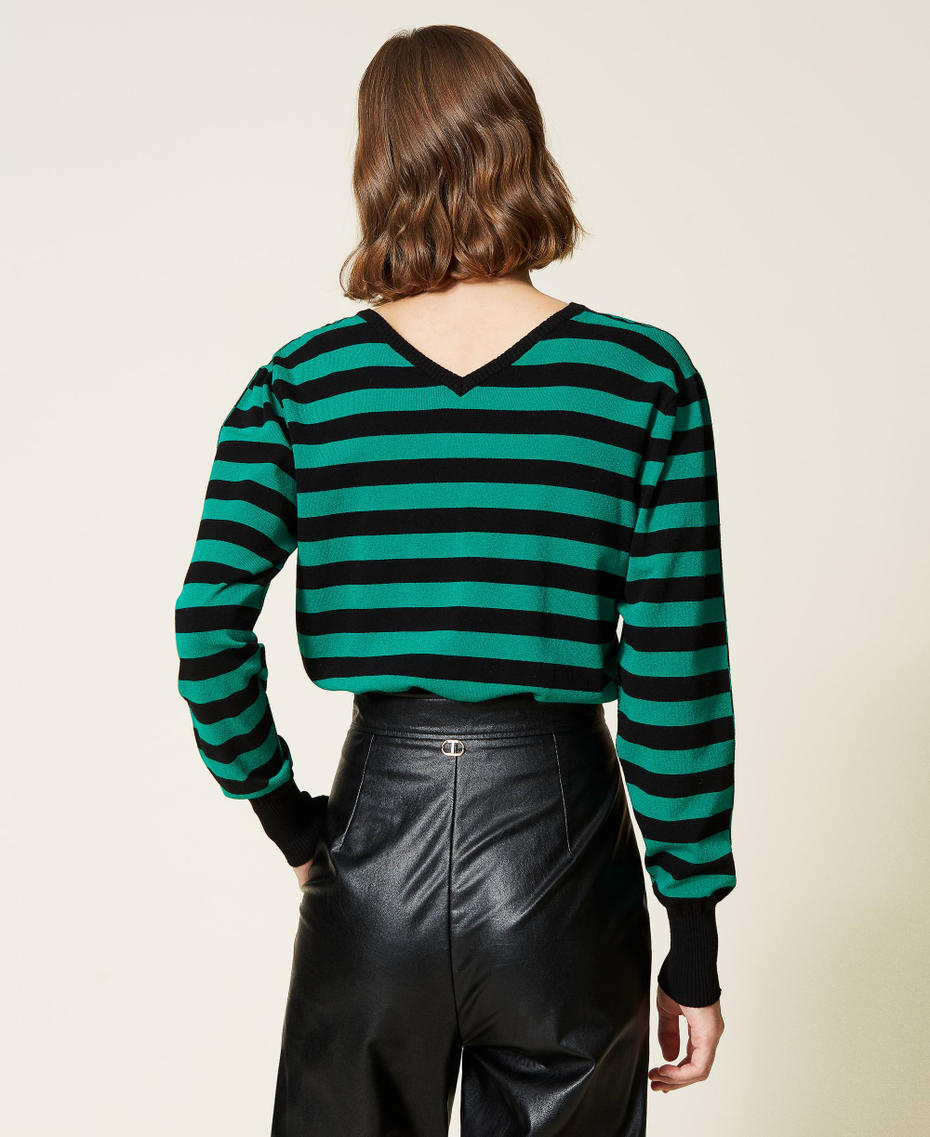 Dual-use striped jumper Black /”Python” Green Striped Woman 212TT3370-03