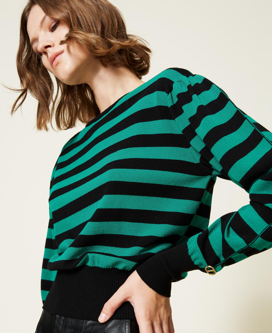 Dual-use striped jumper Black /”Python” Green Striped Woman 212TT3370-04