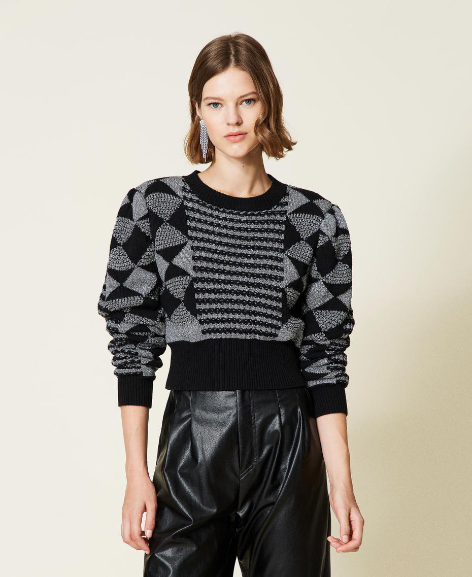 Maglia jacquard con disegni geometrici Jacquard Special Nero / Argento Donna 212TT3390-01