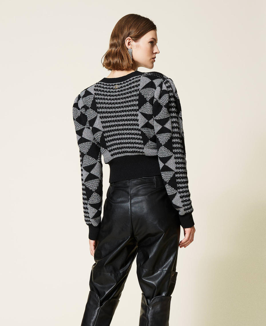 Jacquard jumper with geometric designs Black /Silver Special Jacquard Woman 212TT3390-03