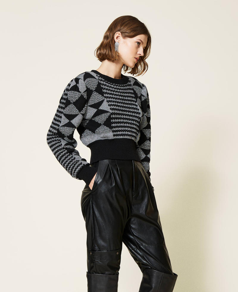 Maglia jacquard con disegni geometrici Jacquard Special Nero / Argento Donna 212TT3390-04