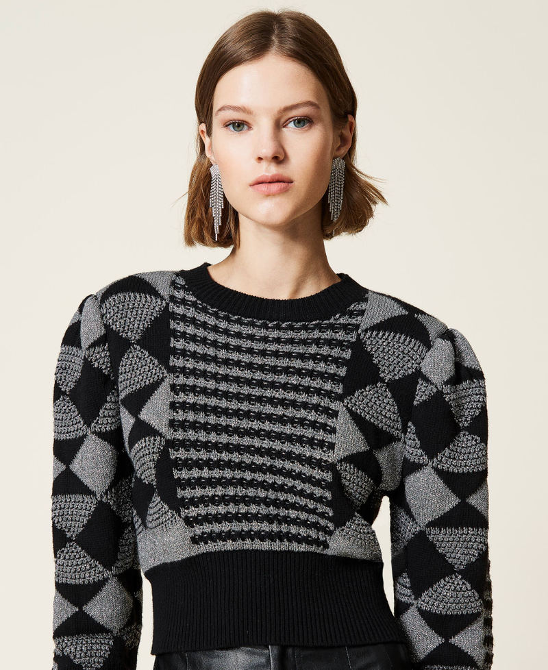 Maglia jacquard con disegni geometrici Jacquard Special Nero / Argento Donna 212TT3390-05