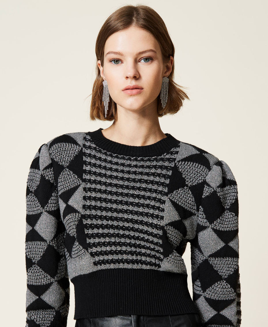 Maglia jacquard con disegni geometrici Jacquard Special Nero / Argento Donna 212TT3390-05