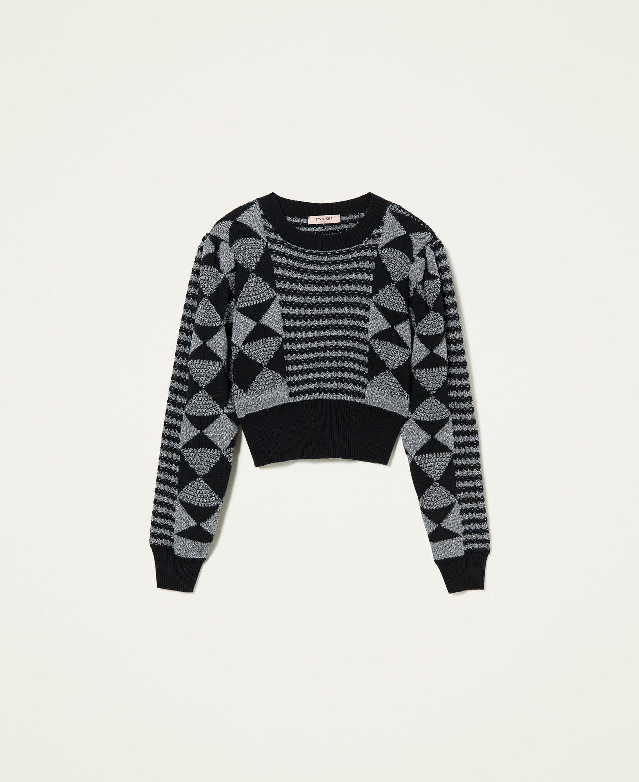 Maglia jacquard con disegni geometrici Jacquard Special Nero / Argento Donna 212TT3390-0S