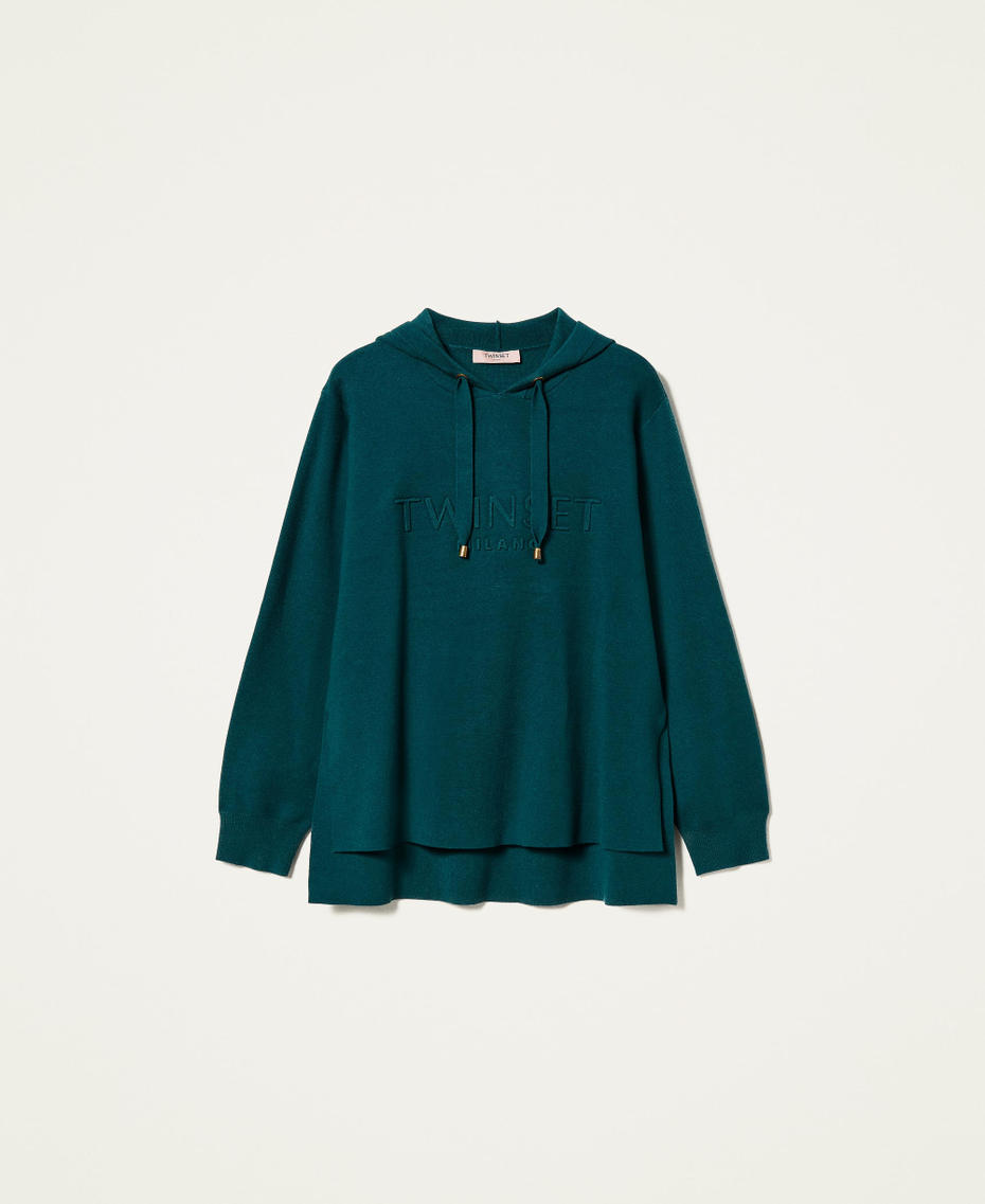 Felpa in maglia con cappuccio Verde Scuro Donna 212TT3460-0S