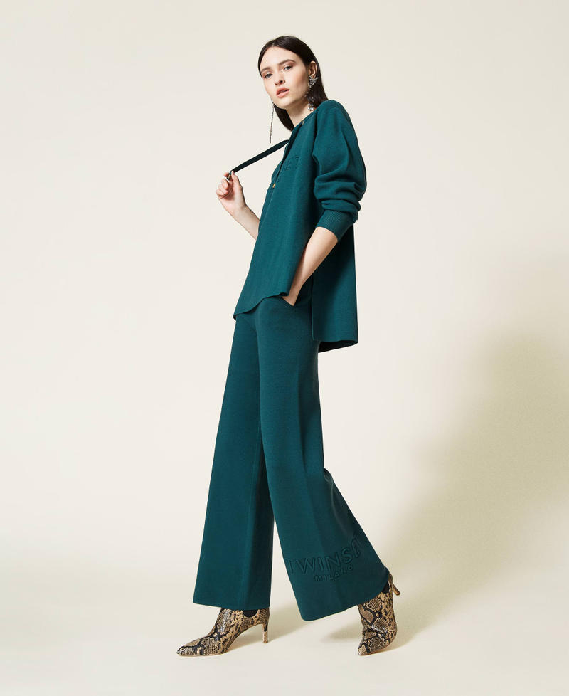 Pantal&oacute;n palazzo de punto Verde Oscuro Mujer 212TT3461-01