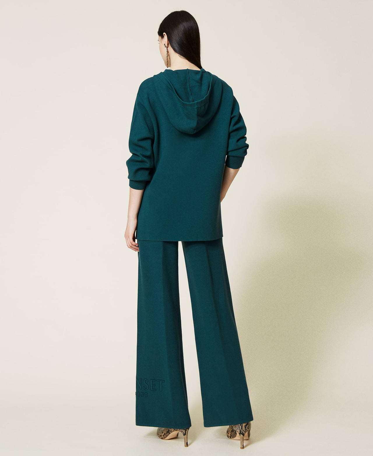 Pantal&oacute;n palazzo de punto Verde Oscuro Mujer 212TT3461-03