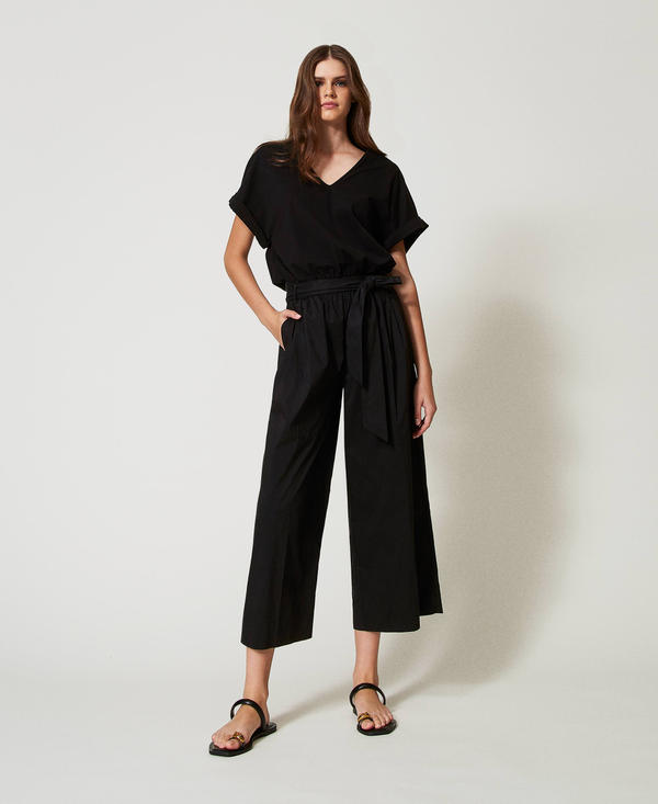 Poplin jumpsuit with belt
