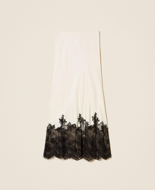 Satin and lace midi skirt