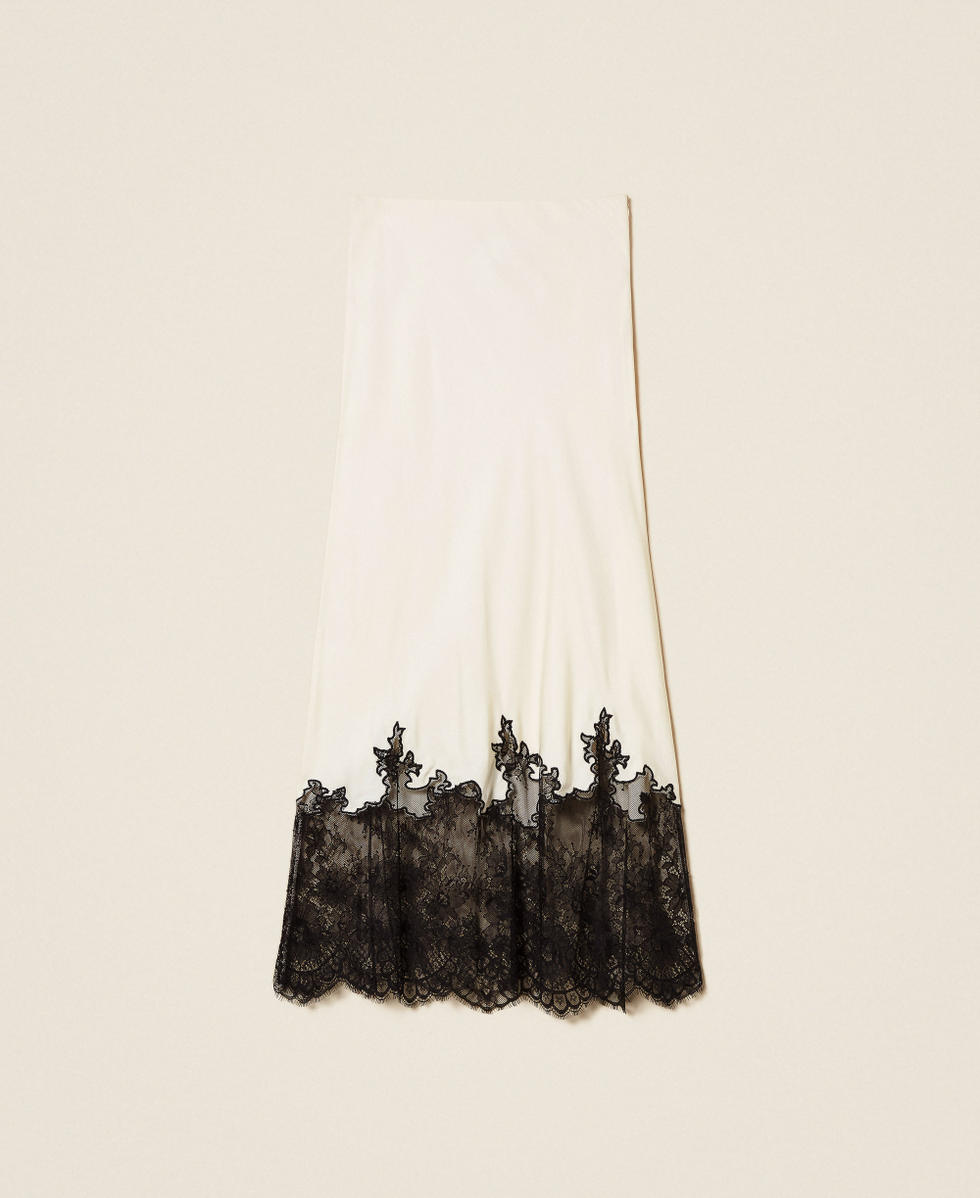 Satin and lace midi skirt