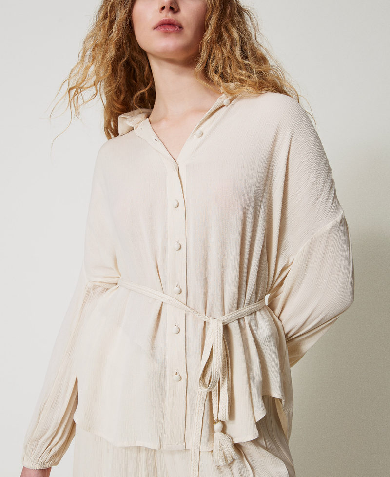 Crepon shirt with belt Almond Beige Woman 251LM2GEE_12363_04