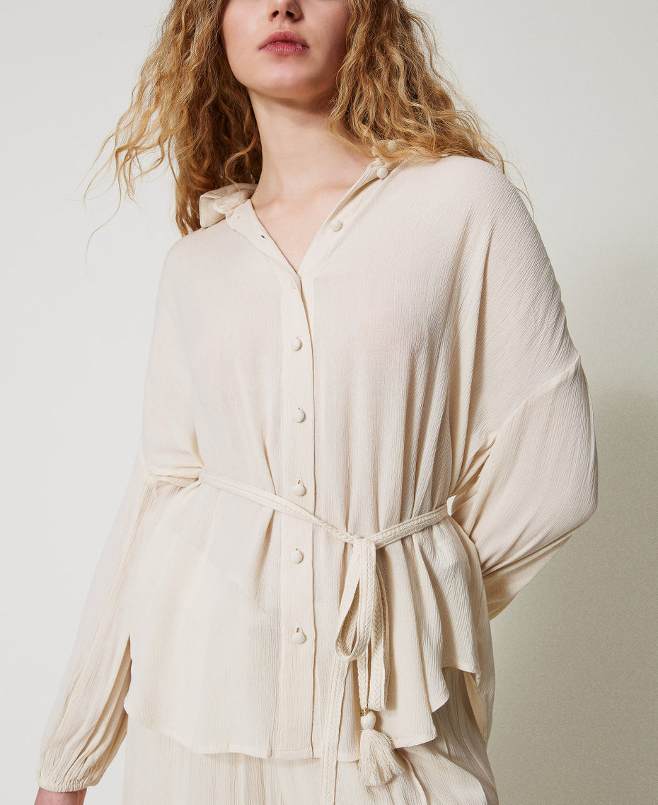 Crepon shirt with belt Almond Beige Woman 251LM2GEE_12363_04