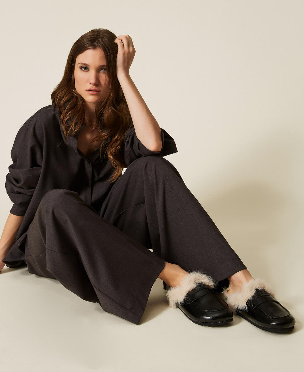 Mules avec fausse fourrure Noir Femme 252LLT010_00006_T0