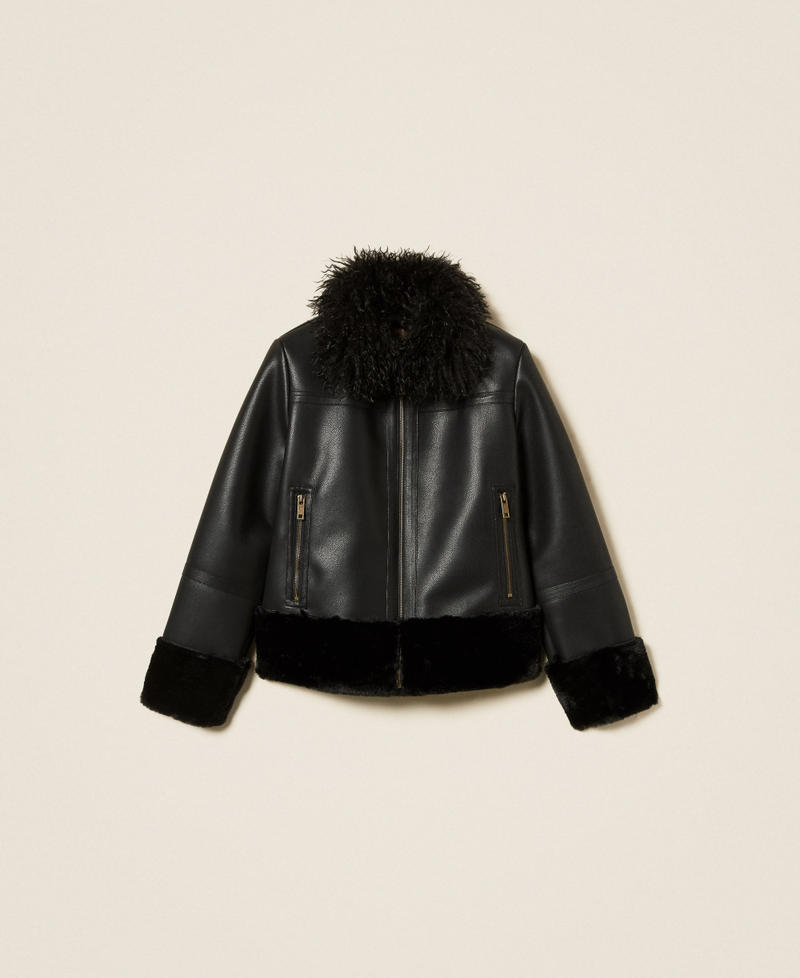 Faux leather jacket with faux fur Black Woman 252TP2410_00006_S0