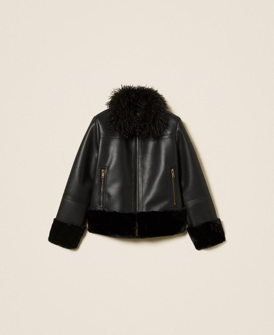 Faux leather jacket with faux fur Black Woman 252TP2410_00006_S0