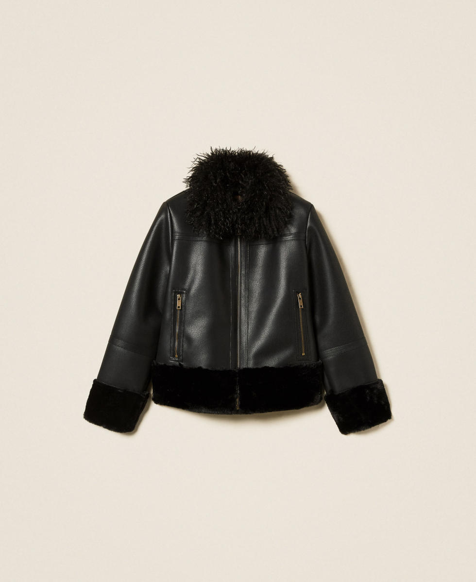 Faux leather jacket with faux fur
