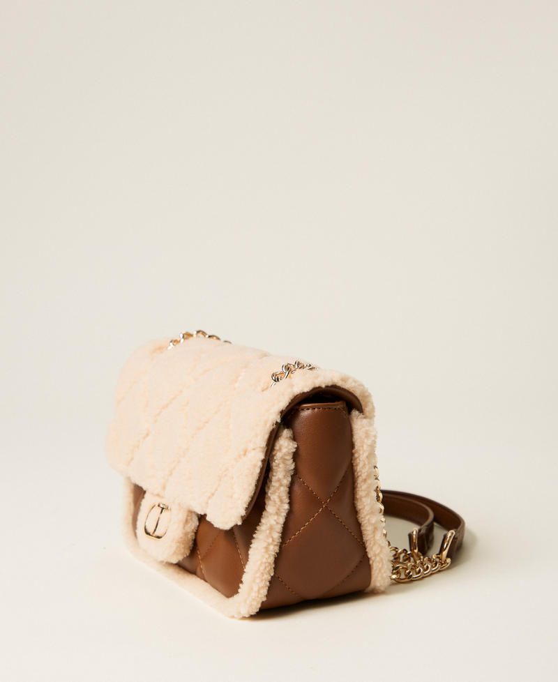 Borsa a tracolla quilted con faux fur Bicolor Cuoio / Bianco "Neve" Donna 252TD8110_12422_02