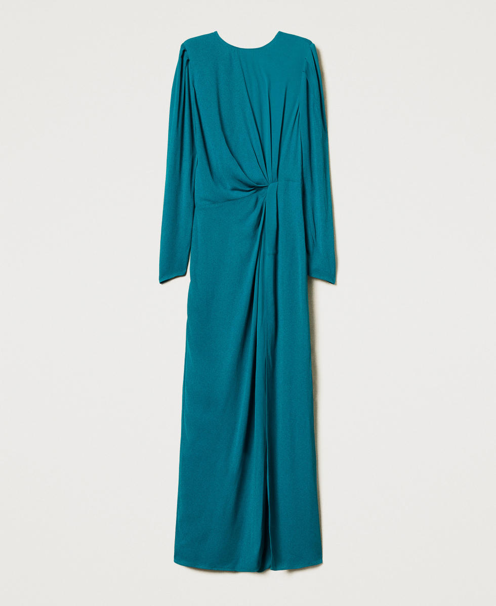 Long dress in cr&ecirc;pe de Chine Dark Emerald Sea Woman 251TP2143_12293_S0