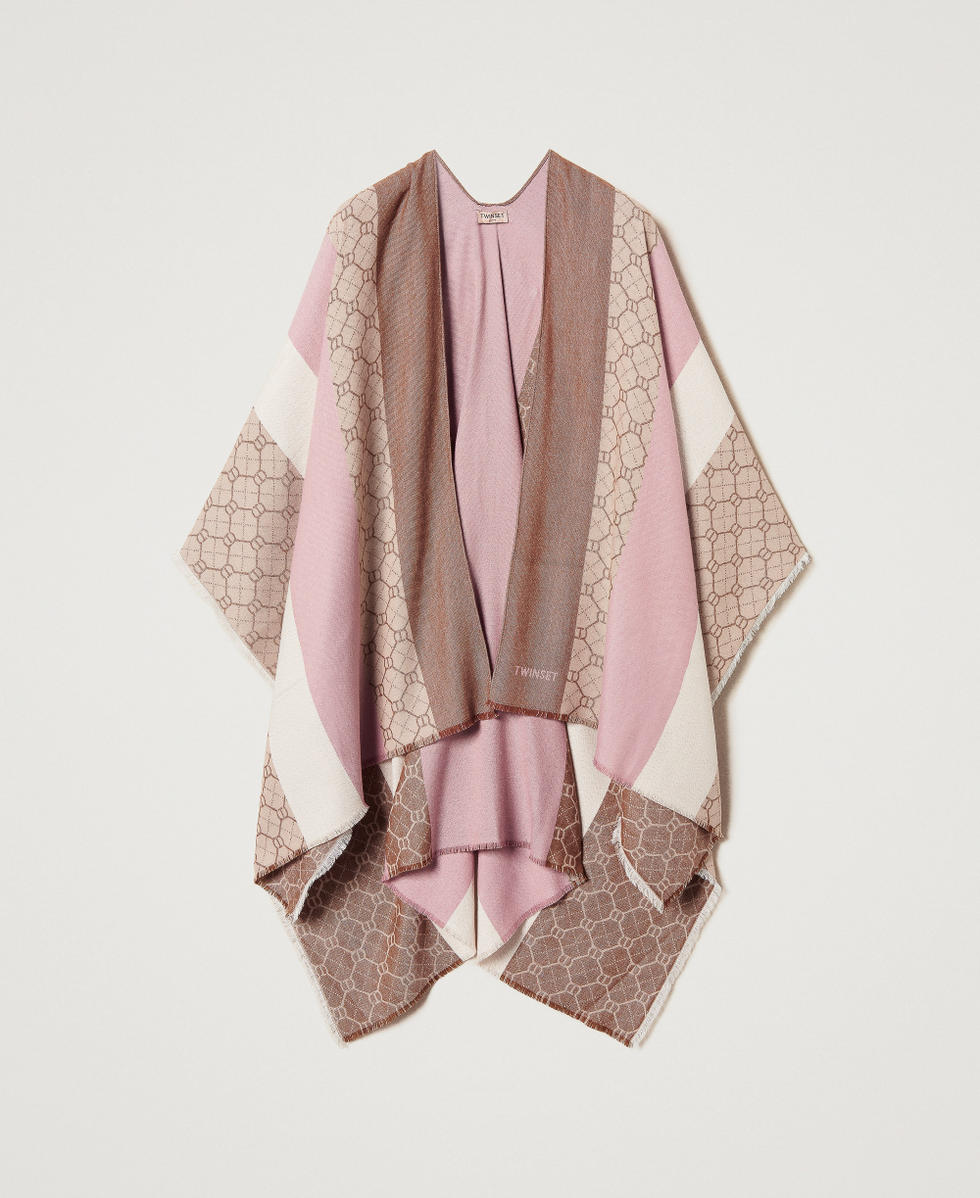 Jacquard poncho with Oval T all over Parisienne Pink Stripe Jacquard Woman 251TA4190_12210_S0