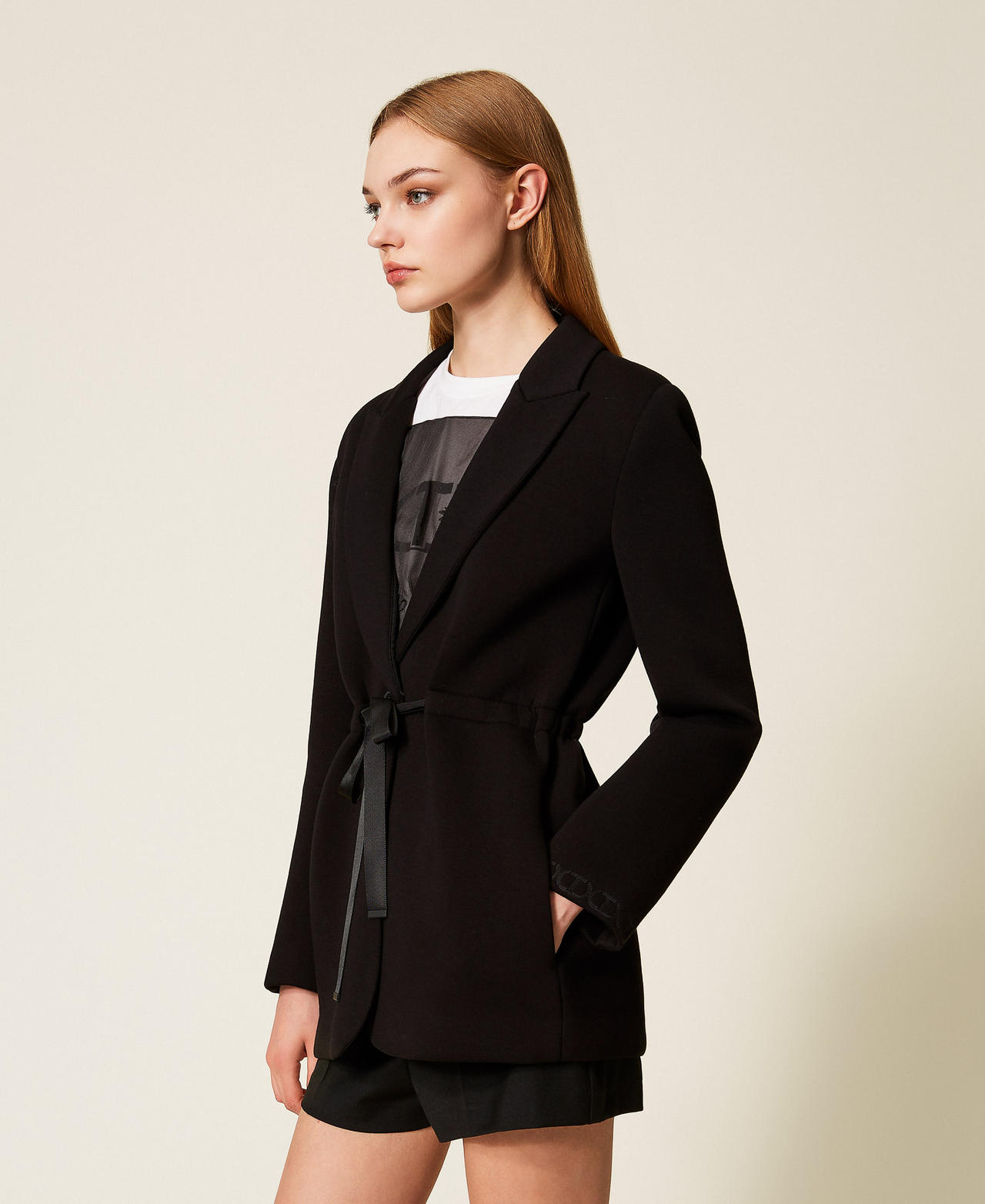 Scuba fabric blazer Black Woman 252TP2190_00006_02
