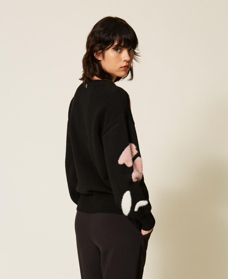 Pullover mit Blumenintarsie Einlegearbeit Blume Schwarz / Kirsche Frau 262AT3021_14117_03