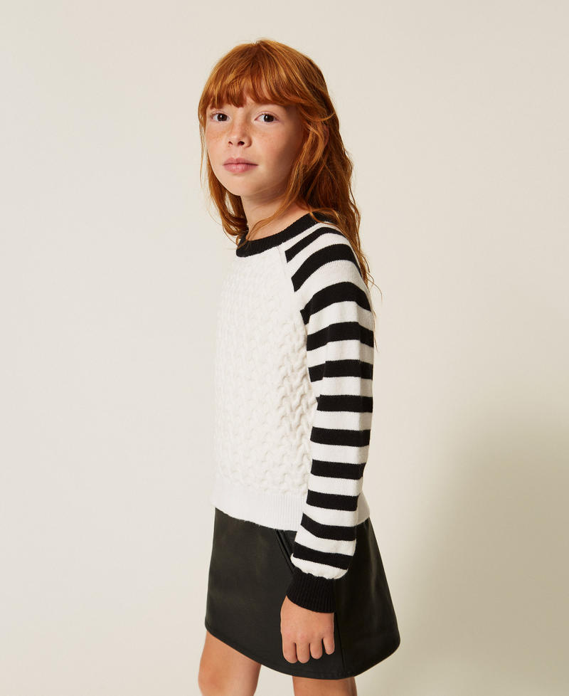 Jumper with striped sleeves "Snow" White/Black Stripes Girl 262GJ3043_13777_02