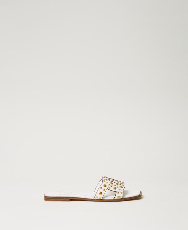 Leather slider sandals with studs