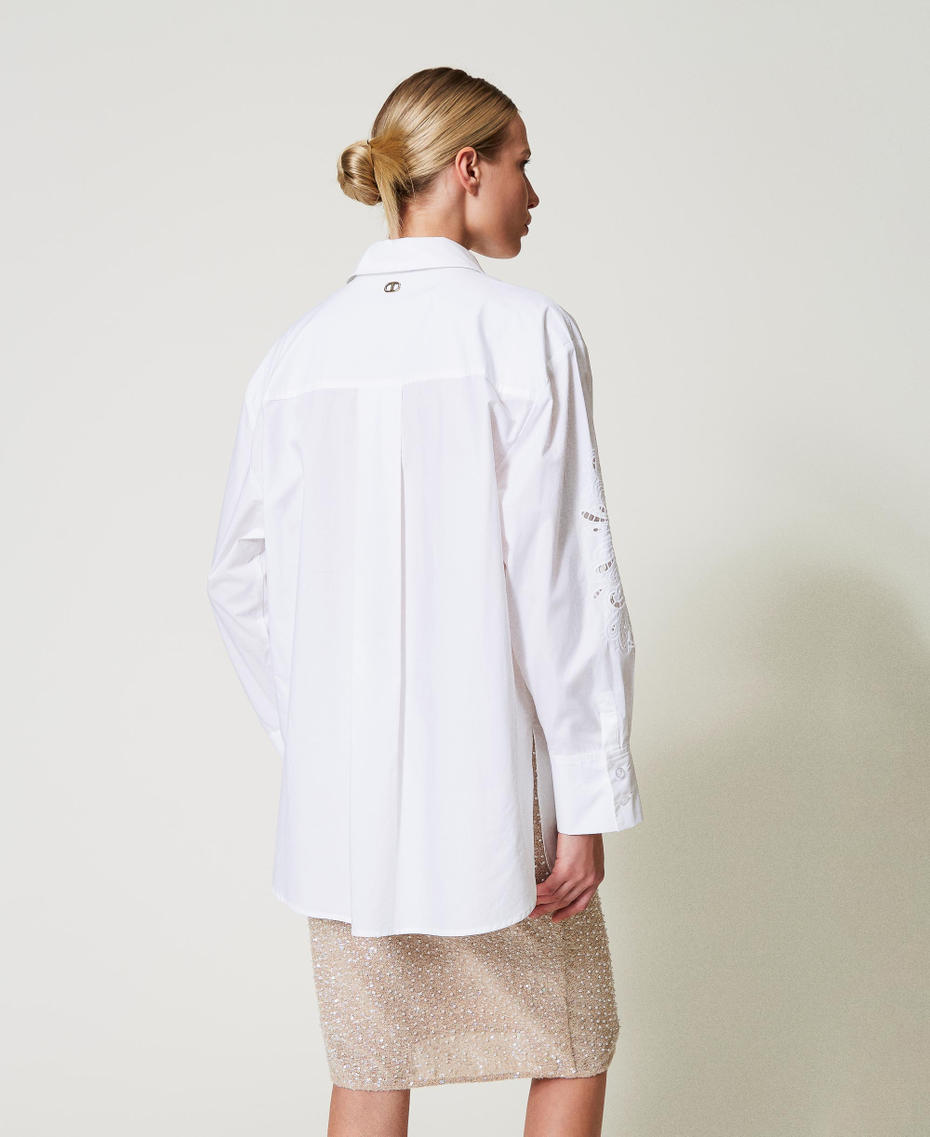 Camicia oversize in popeline con ricamo Bianco Donna 251TP2170_00001_03