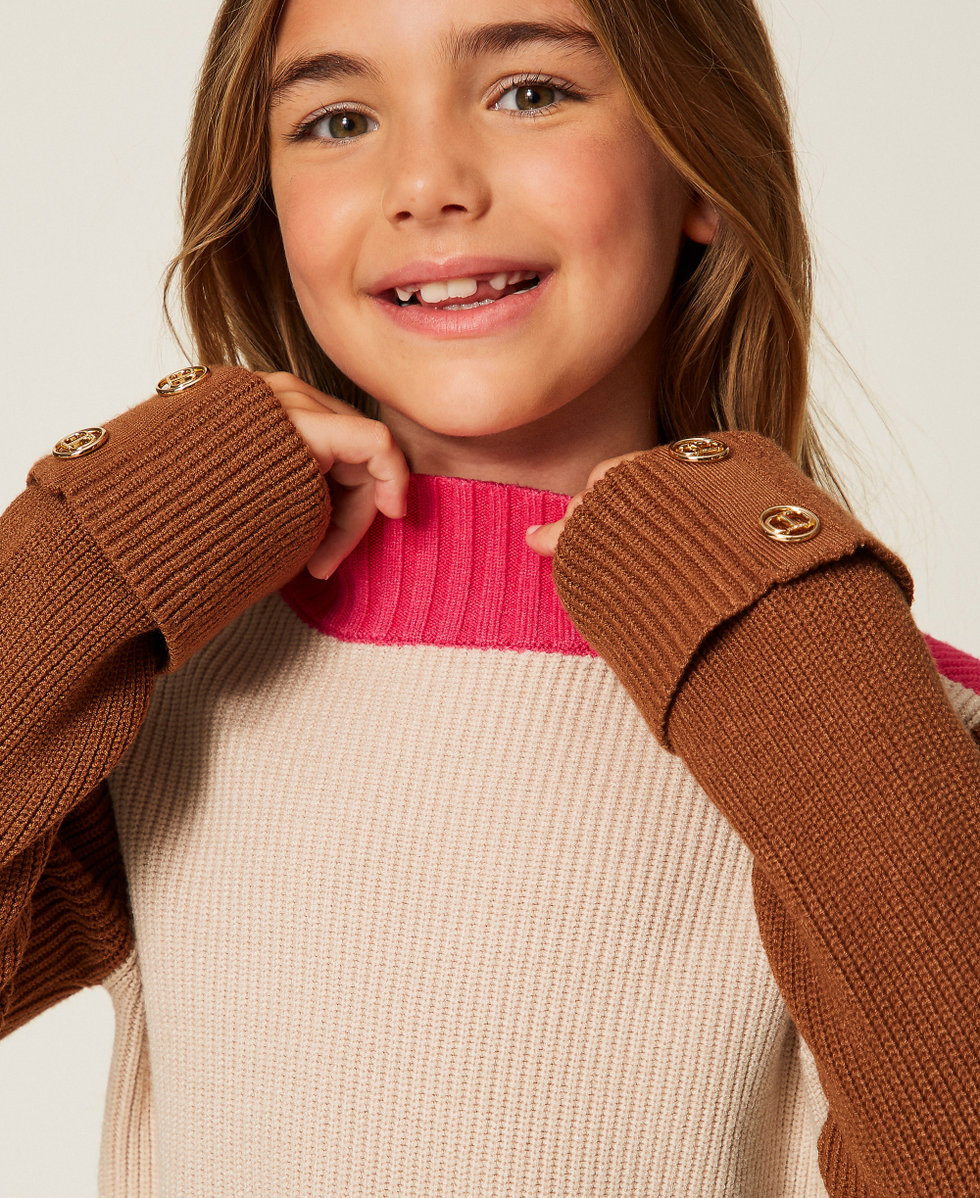 Color-Block-Stehkragenpullover Multicolor &bdquo;Biscuit&ldquo;-Beige / Camel / Candy Rose M&auml;dchen 252GJ3060_12734_04