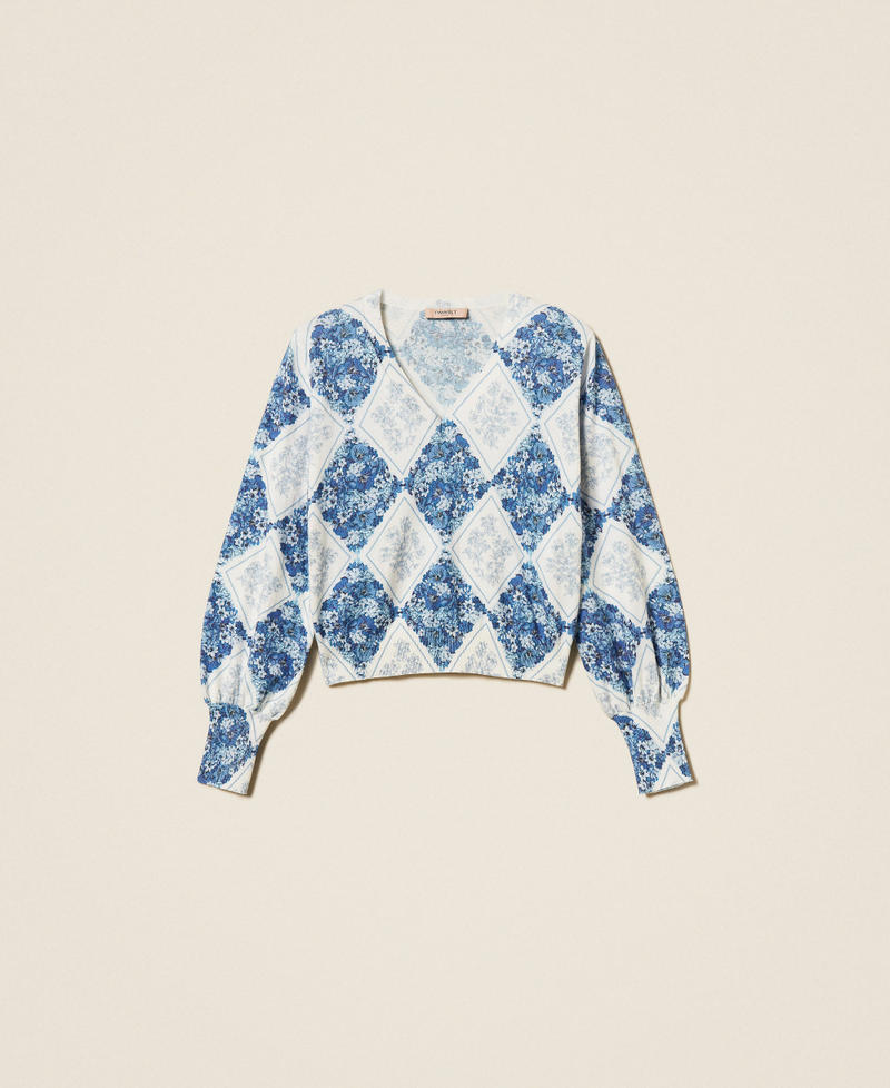 Pull avec imprim&eacute; floral en losanges Imprim&eacute; Losanges Floraux Bleu/Bleu &laquo;&nbsp;Topaze&nbsp;&raquo; Femme 261TP3530_13405_S0