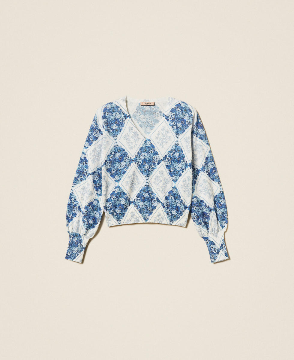 Jersey con estampado floral de rombos Estampado Rombos Florales Azul / Azul Claro &laquo;Topacio&raquo; Mujer 261TP3530_13405_S0