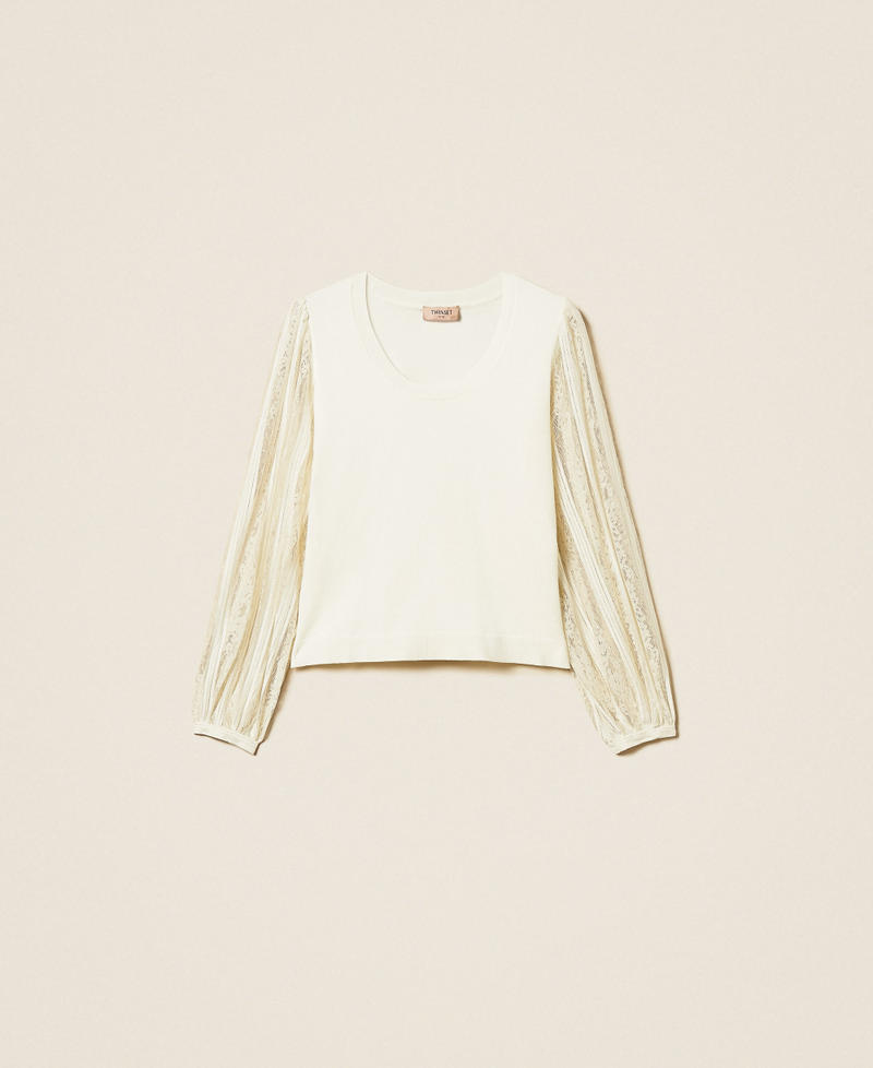 Pull avec manches en dentelle Nacre Femme 261TP3432_00059_S0