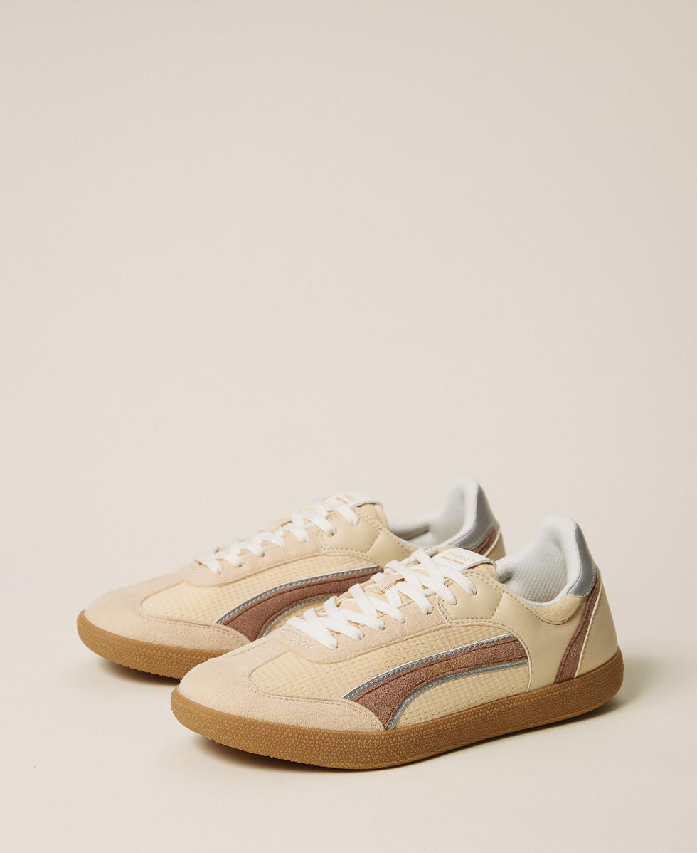 Trainers with contrasting inserts Two-tone Mother of Pearl/Mocha Mouse Woman 261TCP01L_13327_02